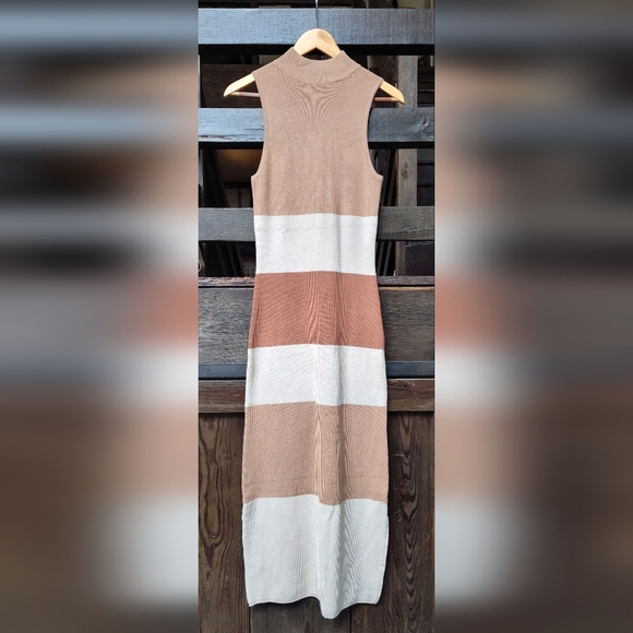 Freshman 1996 Striped Colorblock Sweater Bodycon Dress | Sleeveless | Lg - Picture 1 of 6